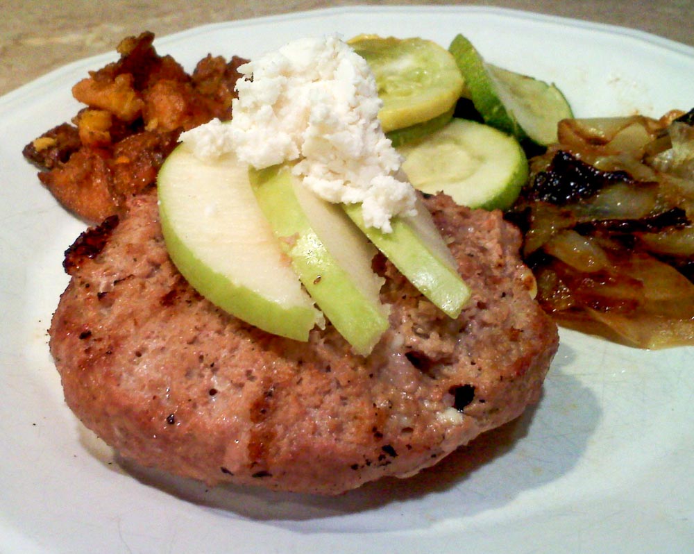 Cooking Turkey Burgers - Grilled with Apples and Goat Cheese