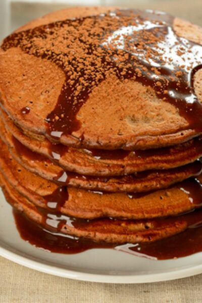 Gluten Free Chocolate Pancakes with Chocolate Syrup