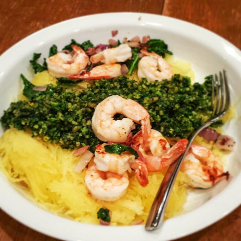 Spaghetti Squash With Kale Pesto And Sautéed Shrimp 7569