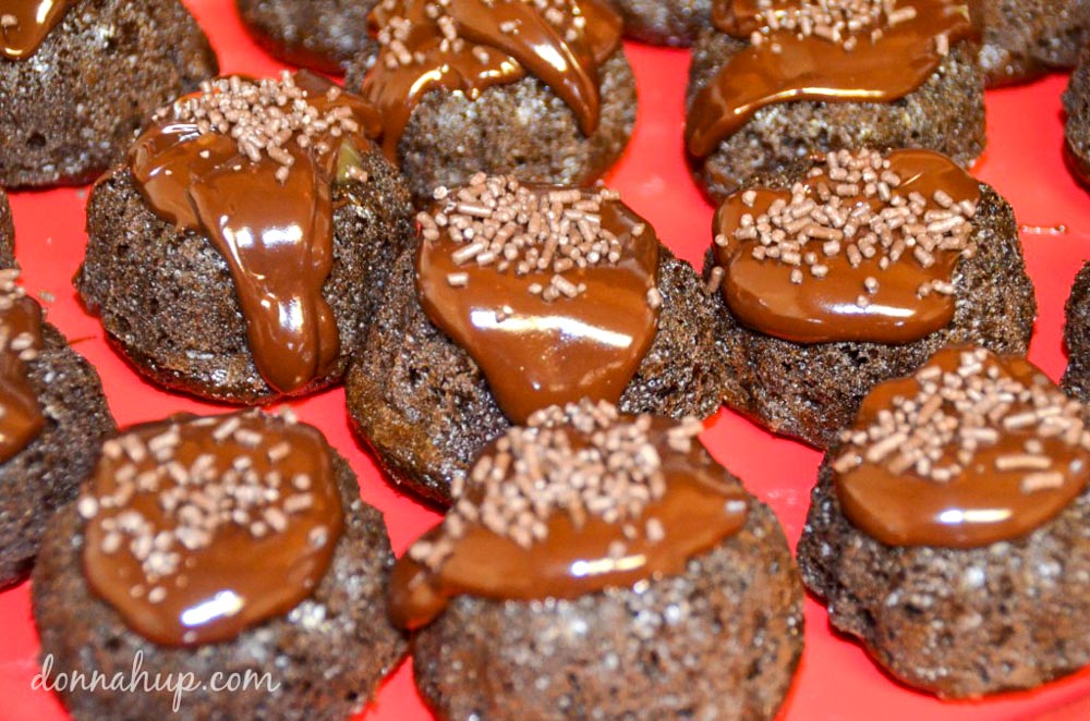 Chocolate Mini Bundts with Chocolate Ganache and Caramel Buttercream Frosting