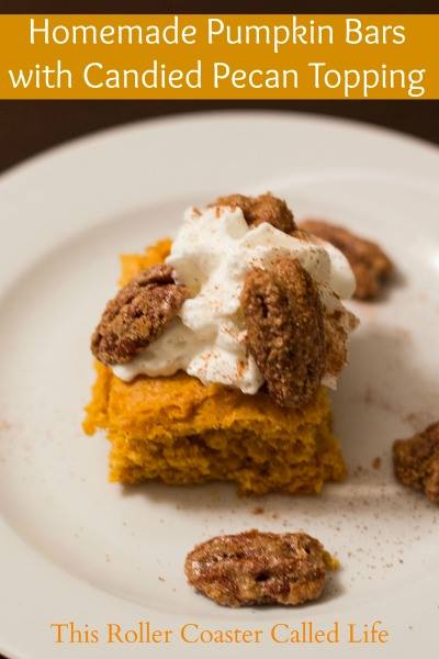 Homemade Pumpkin Bars with Candied Pecan Topping