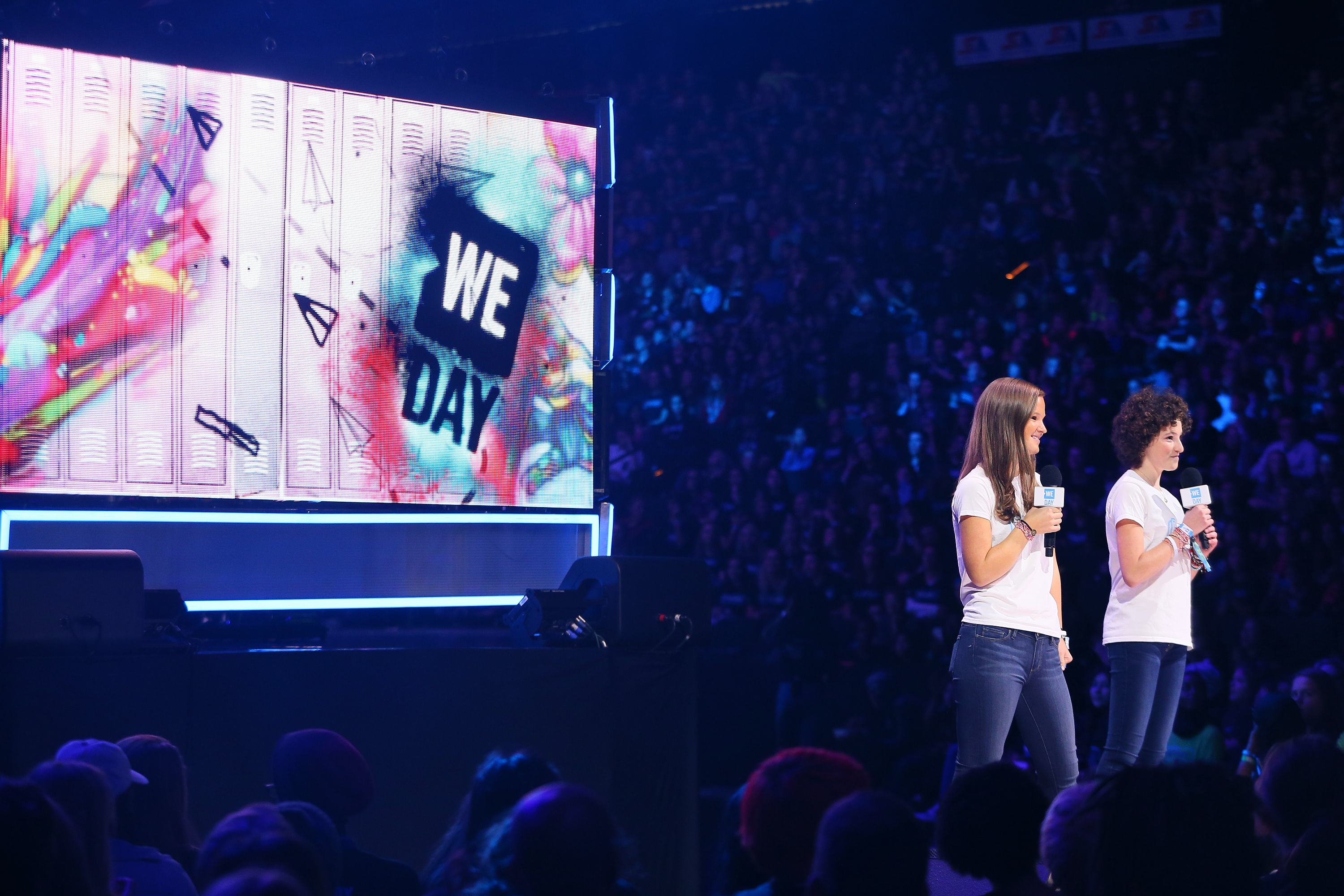 We Day 2015 ST. PAUL, MN - NOVEMBER 03: Founders of PAB’S PACKS, Abbie Nelson and Pia Phillips, inspire 18,000 students and educators at WE Day Minnesota at the Xcel Energy Center on November 3, 2015.(Photo by Adam Bettcher/ Getty Images for WE Day) ***LOCAL CAPTION *** Abbie Nelson; Pia Phillips