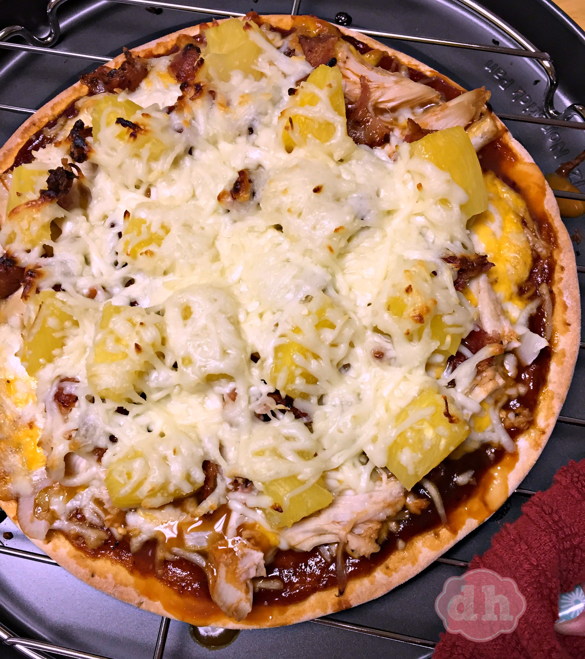 Hawaiian BBQ Chicken Pizza in my KitchenAid Digital Convection Countertop Oven