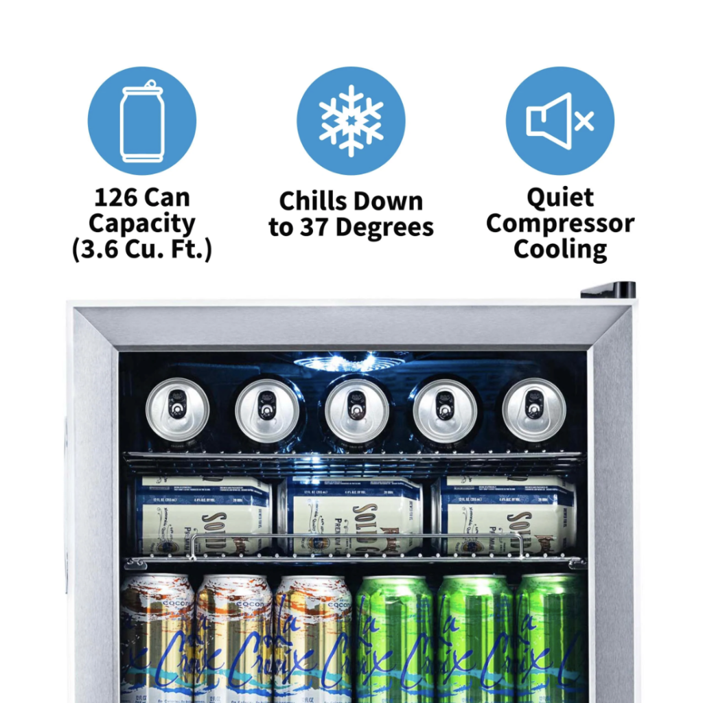 Newair 126 Can Freestanding Beverage Fridge in Stainless Steel with Adjustable Shelves